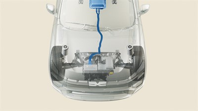 Prosojna ponazoritev vozila z elektromotorjem in baterijo