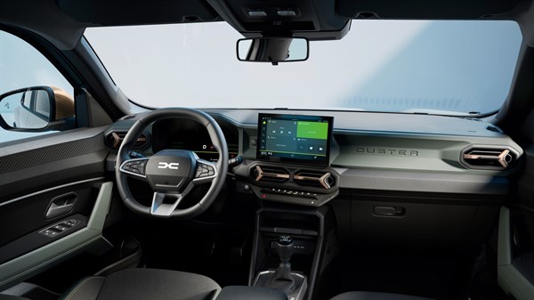 Dacia vozilo - notranjost z zaslonom na dotik in armaturno ploščo.