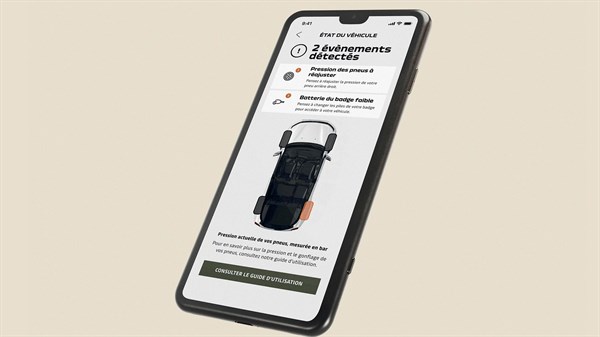 mobilna aplikacija Dacia z opozorili o stanju vozila